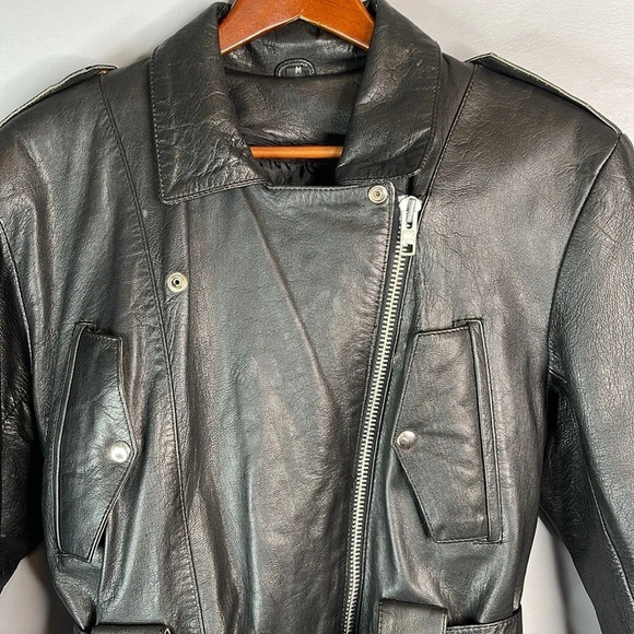 SCREAMING EAGLE Leather Motorcycle Jacket Black Tied Waist Removable Lining M - Picture 3 of 14